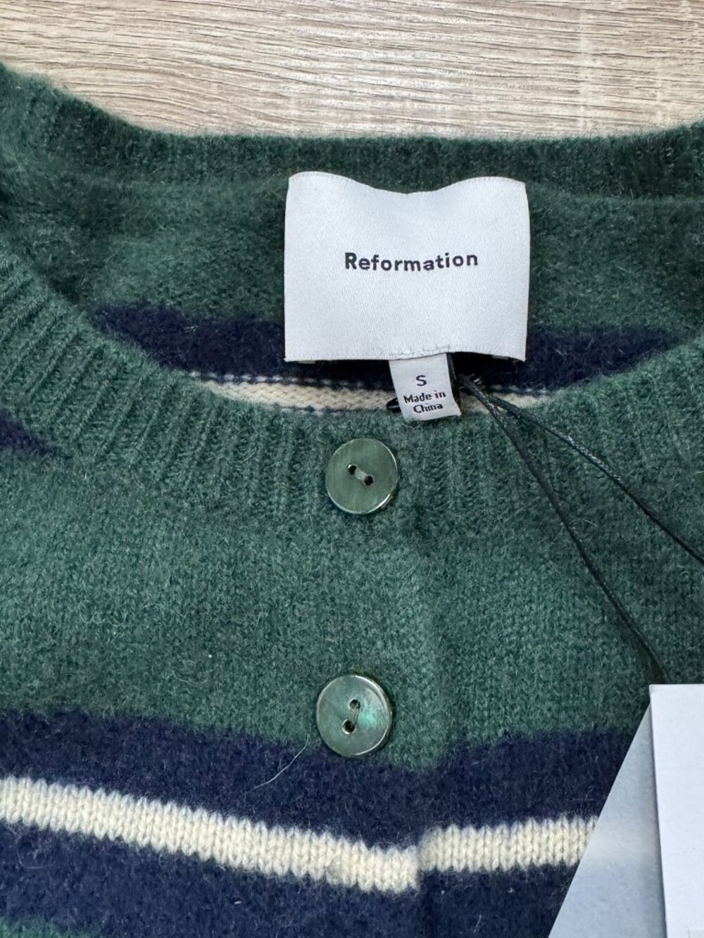 NWT Reformation Clara Cashmere Crew Cardigan Green Stripe Small - Picture 6 of 16
